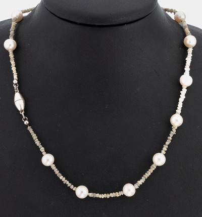 Image Perl-Diamant-Collier, Akoyazuchtperlen, D. ca. 8 mm, Rohdiamanten, L. ca. 45 cm, ...