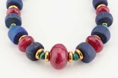 27042555a - Farbstein-Designercollier, Zwischenrondelleund Schließe GG 750/000, Malachitkugeln, ...