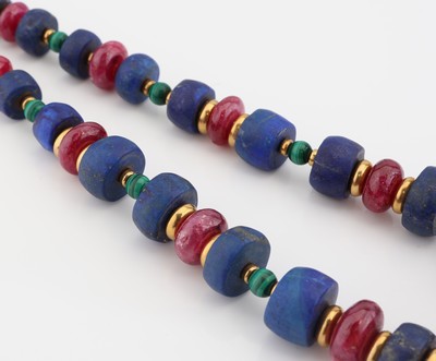 27042555d - Farbstein-Designercollier, Zwischenrondelleund Schließe GG 750/000, Malachitkugeln, ...