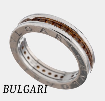 Image 18 kt Gold BULGARI Citrin-Memoryring, WG 750/000, Citrine im Princess Cut zus. ca. 2.50 ...