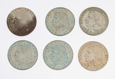 Image Konvolut 6 Silbermünzen, Deutschland, 1964,6 x 5 Mark Gottlieb Fichte
