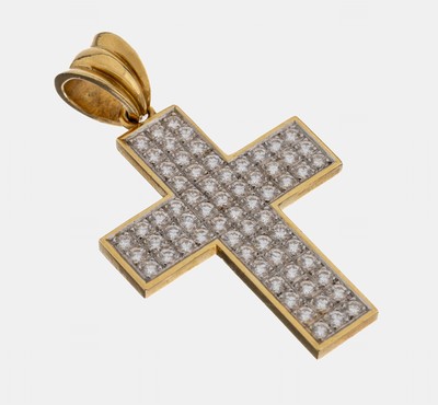 Image 18 kt gold brilliant-crosspendant , YG/WG 750/000, brilliants total approx. 2.50 ct Top ...