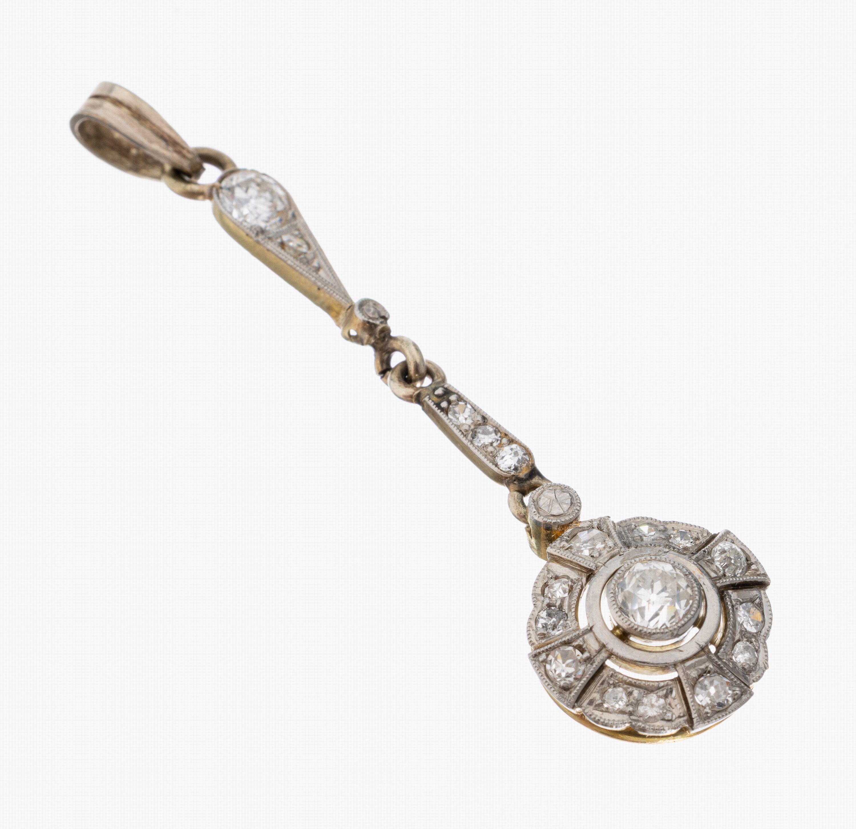 Image 27042617 - 14 kt Gold Art-Deco-Diamant-Anhänger, um 1920, GG 585/000 und Platin, ...
