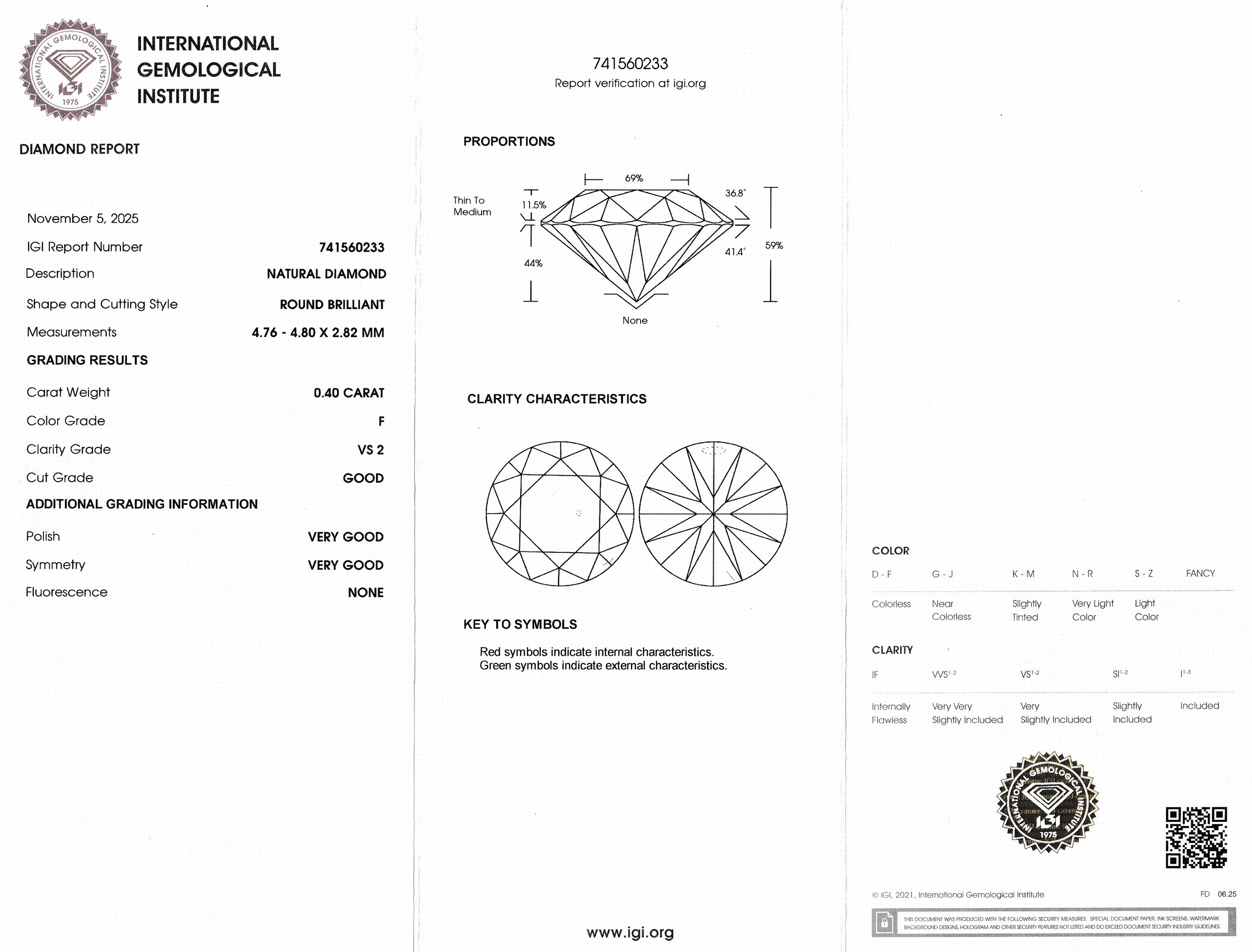 Detail a: Loser Brillant, 0.40 ct feines Weiß+(F)/vs2, eingeschweißt, IGI-Expertise