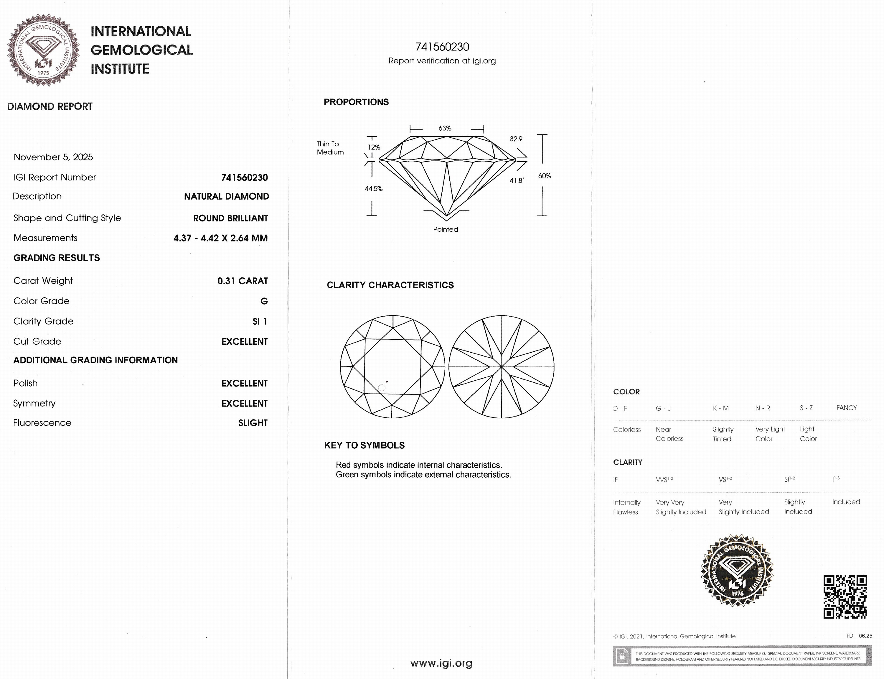 Detail a: Loser Brillant, 0.31 ct feines Weiß(G)/si1, eingeschweißt, IGI-Expertise