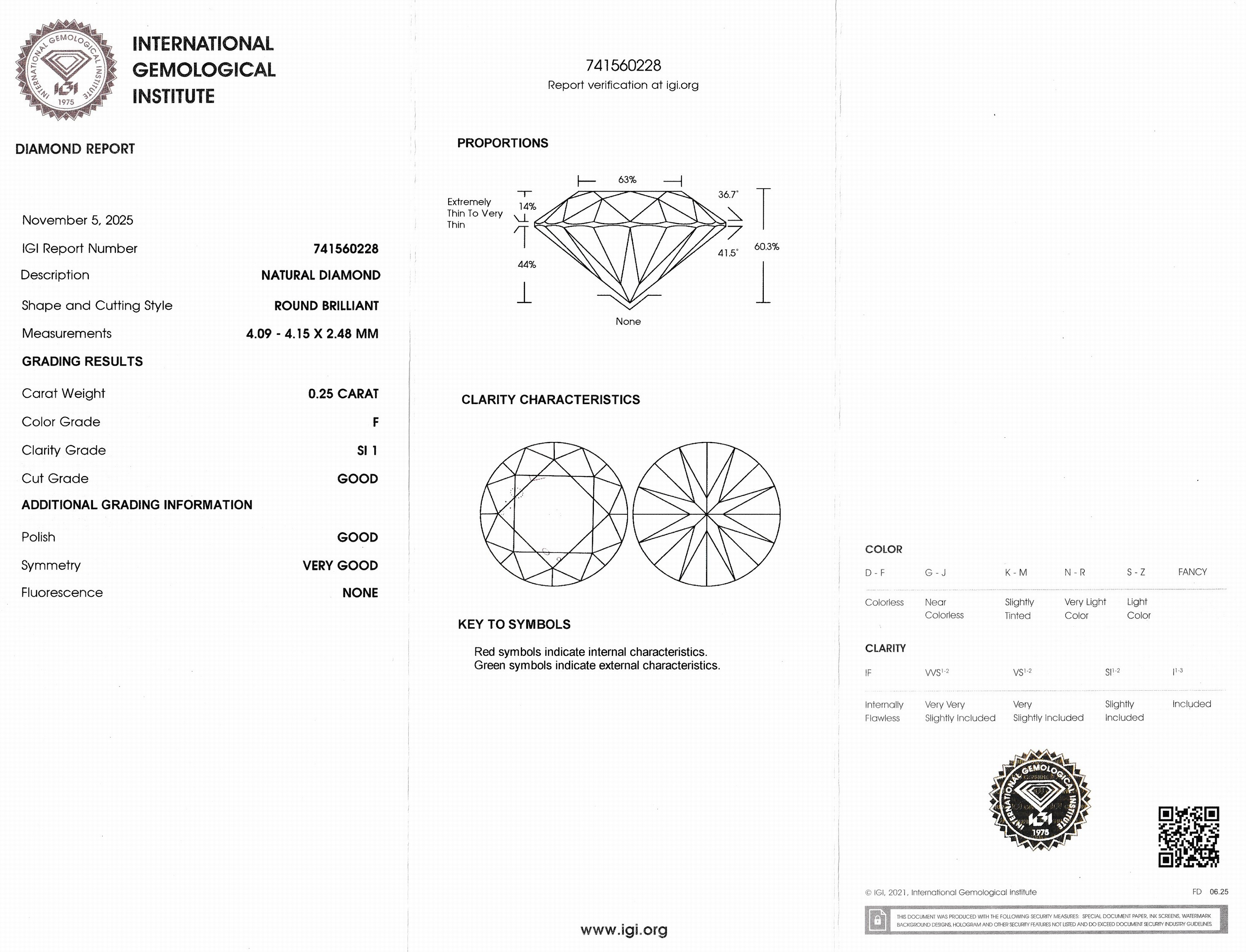 Detail a: Loser Brillant, 0.25 ct feines Weiß+(F)/si1, eingeschweißt, IGI-Expertise