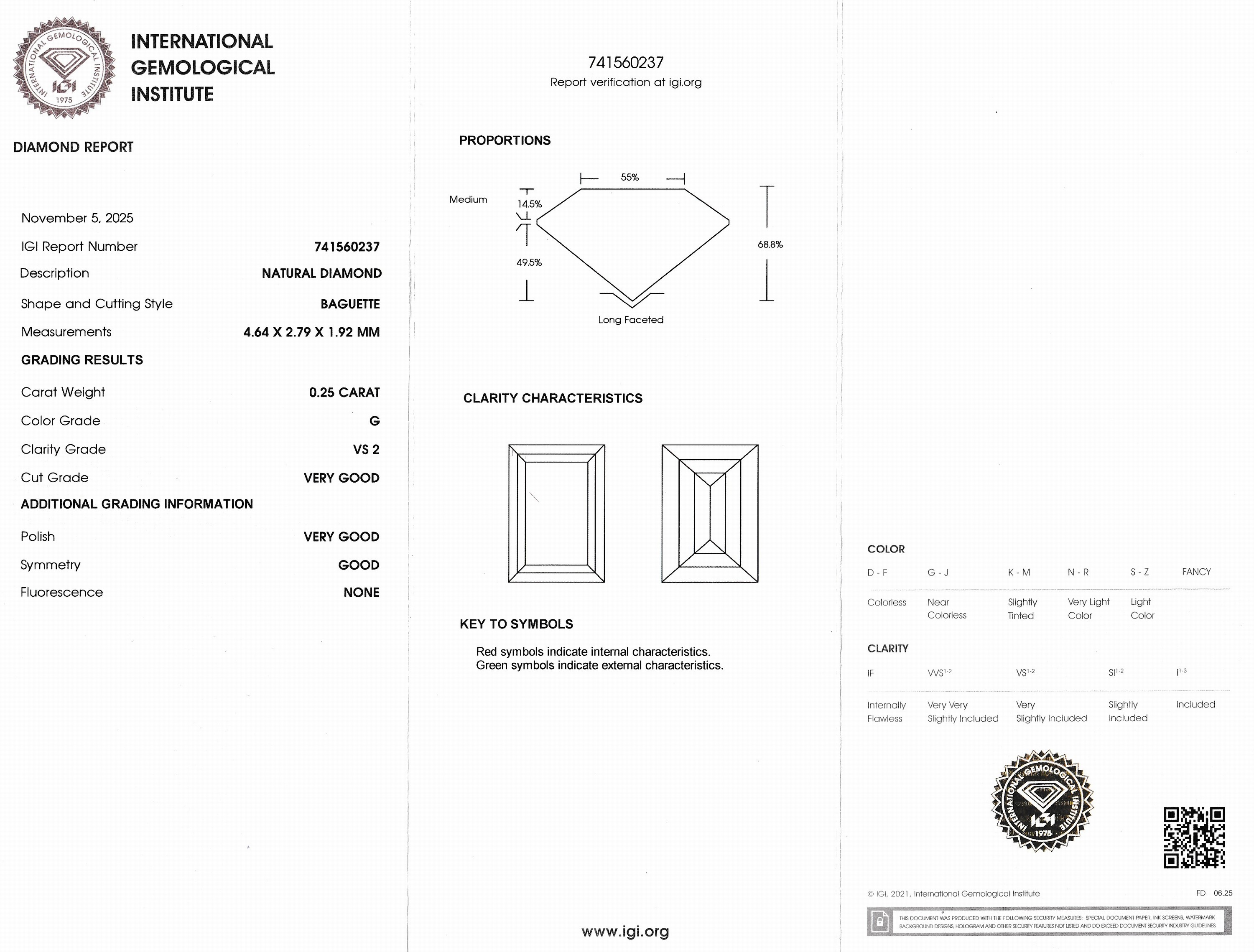 Detail a: Loser Diamant, 0.25 ct feines Weiß(G)/vs2, Baguette, eingeschweißt, IGI-Expertise