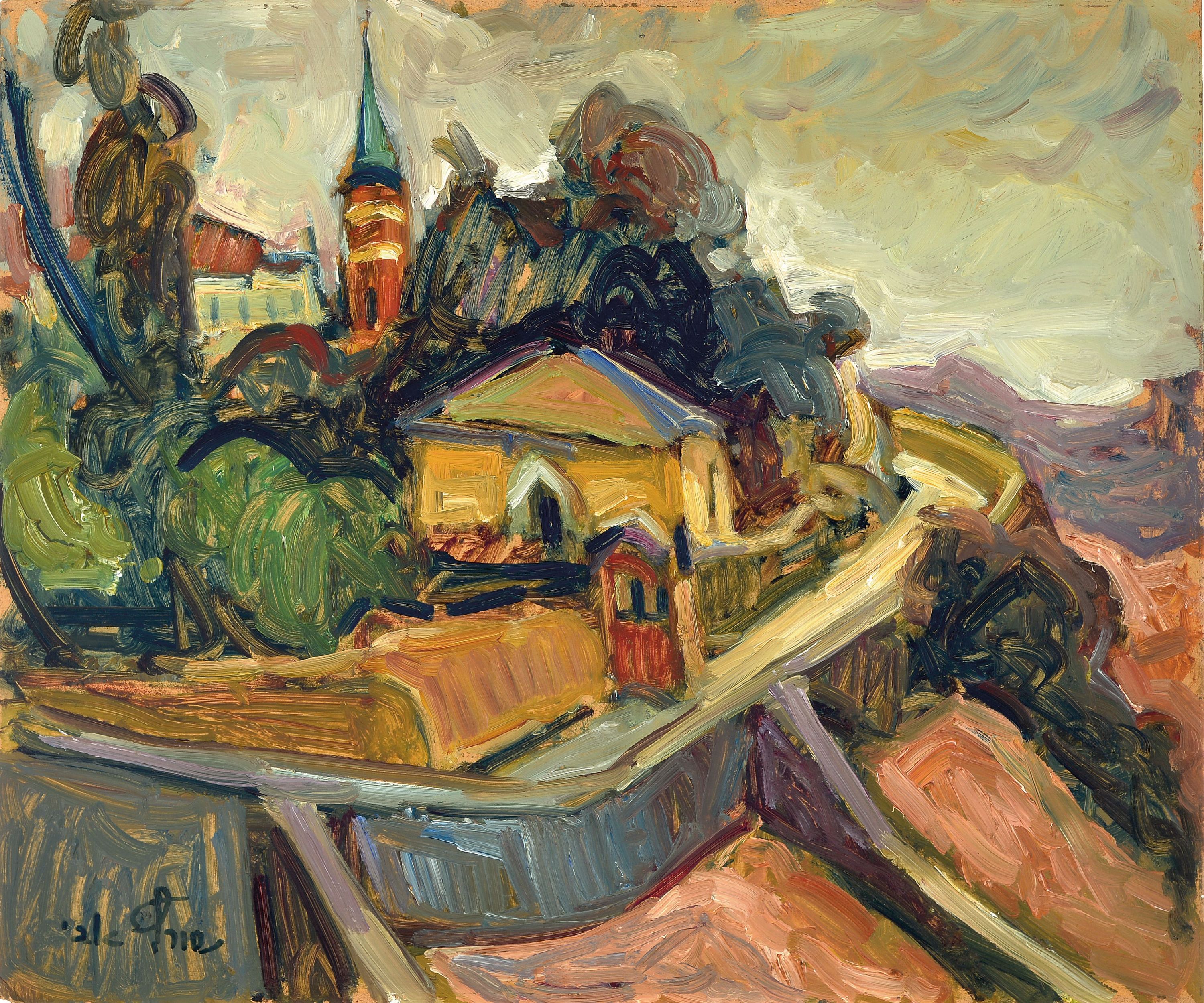 Image 27042696 - Avi Schwartz, geb. 1938 Israel, Schlossanlage auf Bergkuppe, Öl/Hartfaser, links unten ...