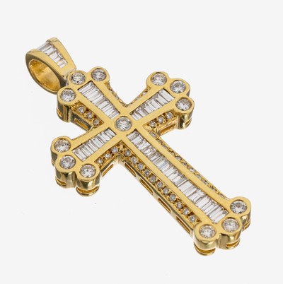 Image 18 kt gold diamond-crosspendant , YG 750/000, brilliants and diamond-baguettes total ...