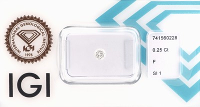 Image Loser Brillant, 0.25 ct feines Weiß (F)/si1, eingeschweißt, IGI-Expertise Schätzpreis: ...