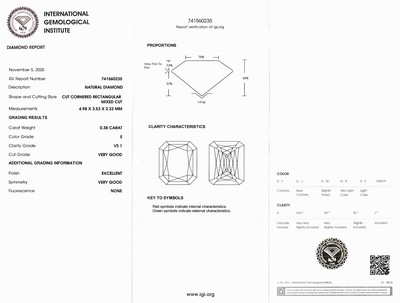 27042643a - Loser Diamant, 0.38 ct hochfeines Weiß(E)/vs1,Cut Cornered Rectangular Mixed Cut, ...
