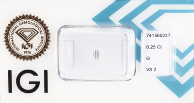 Image Loser Diamant, 0.25 ct feines Weiß(G)/vs2, Baguette, eingeschweißt, IGI-Expertise ...