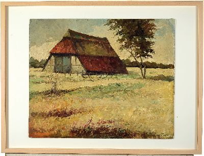 27042697k - Manes Peters, 1906-1980, Norddeutsches Bauernhaus, Öl/Malkarton, rechts unten sign., ...