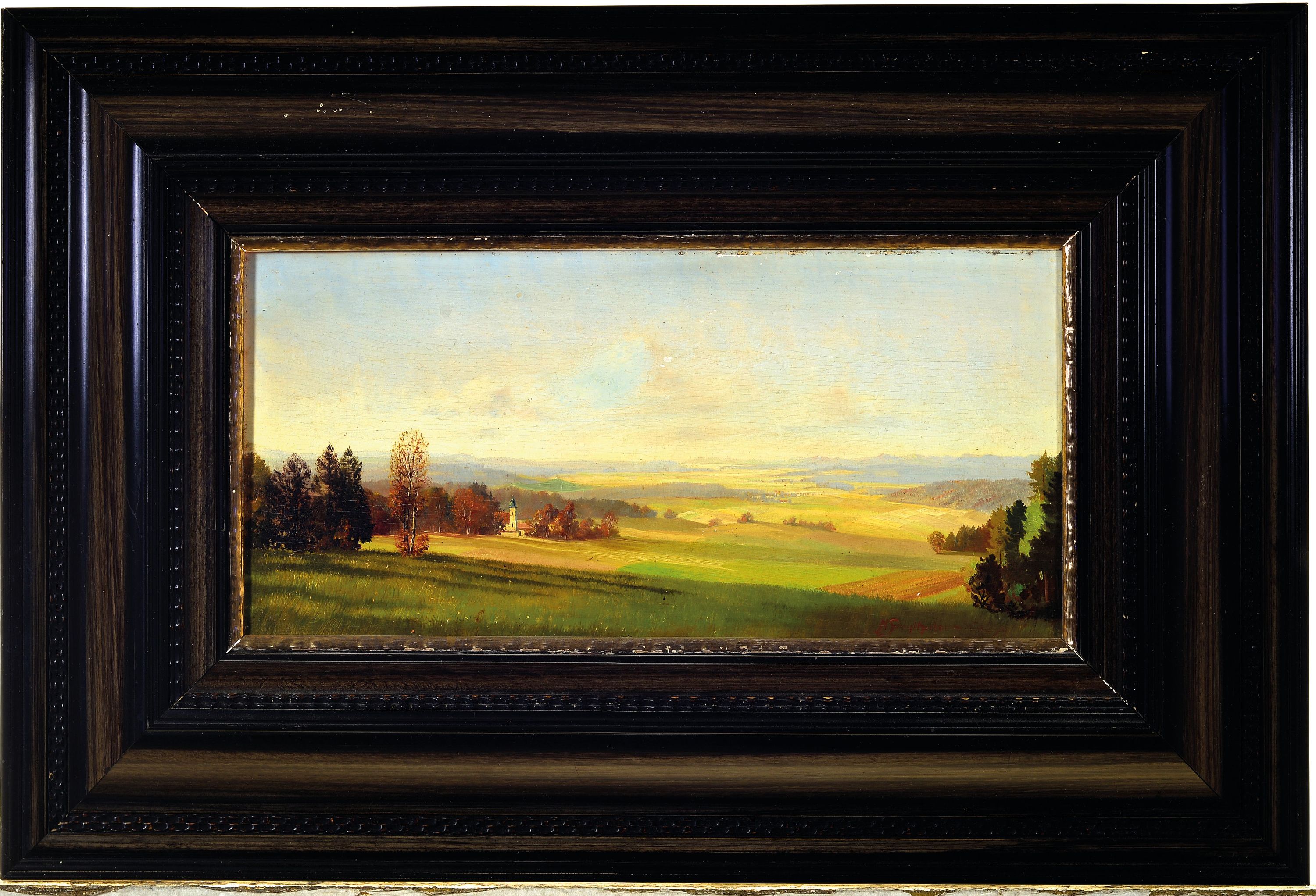 Detail k: Hans Sengthaler, 1892 Schellenberg-1958 Hallein, bayerische Voralpenlandschaft, rechts unten signiert, Öl/Holzplatte, 17x34 cm, Rahmen Münchner ...