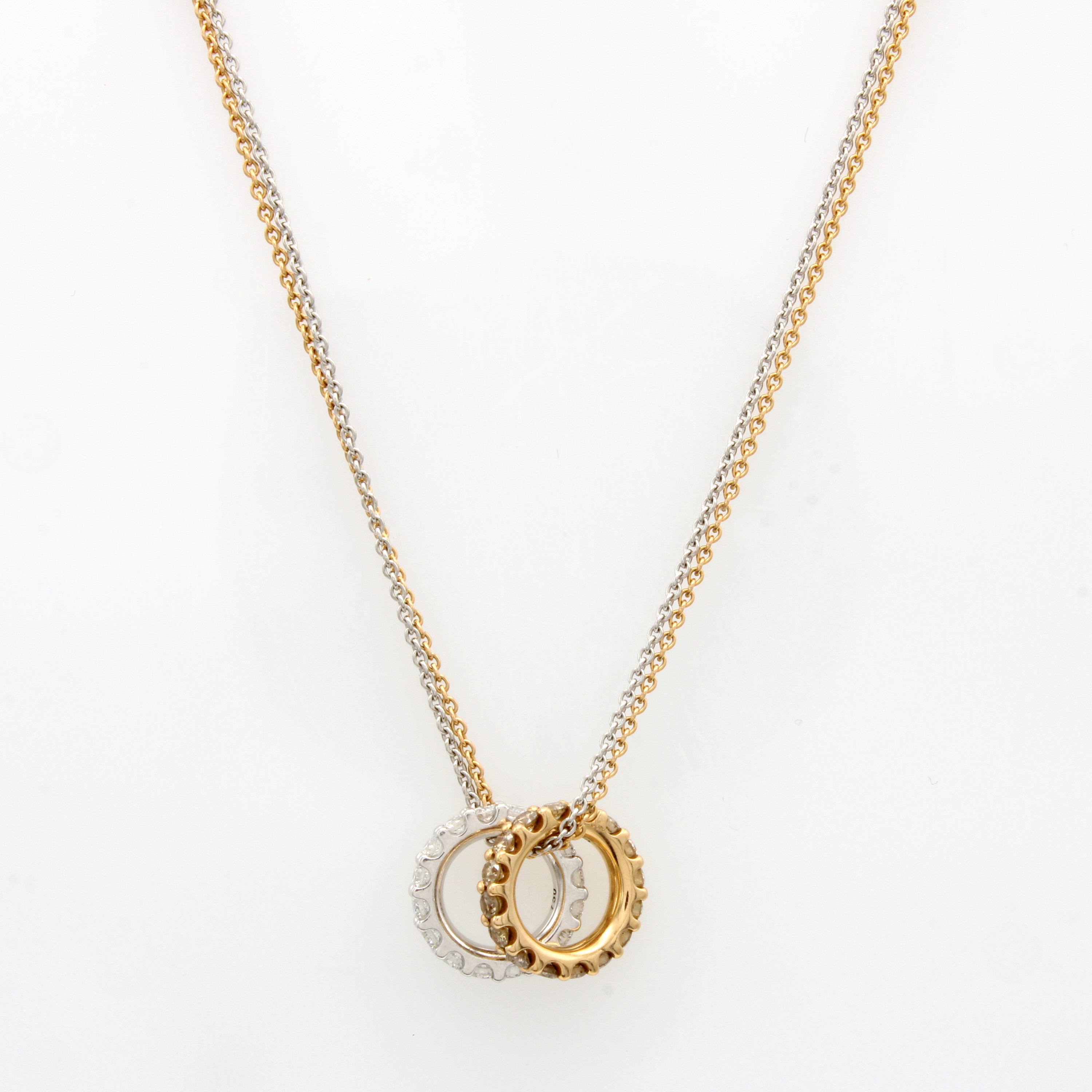 Image 27042745 - Anhänger mit Brillanten an 2-reihiger Kette, WG/RG 750/000, 2 runde Anhänger bes. m. ...