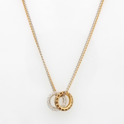 Image Anhänger mit Brillanten an 2-reihiger Kette, WG/RG 750/000, 2 runde Anhänger bes. m. ...