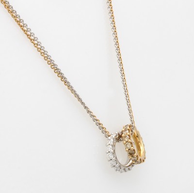 27042745a - Anhänger mit Brillanten an 2-reihiger Kette, WG/RG 750/000, 2 runde Anhänger bes. m. ...