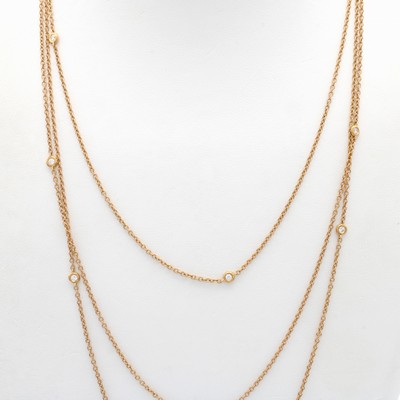 27042777a - 3-reihiges Collier mit Brillanten, RG 750/ 000, 15 Brill. zus. ca. 0.45 ct Weiß/si, L. ...