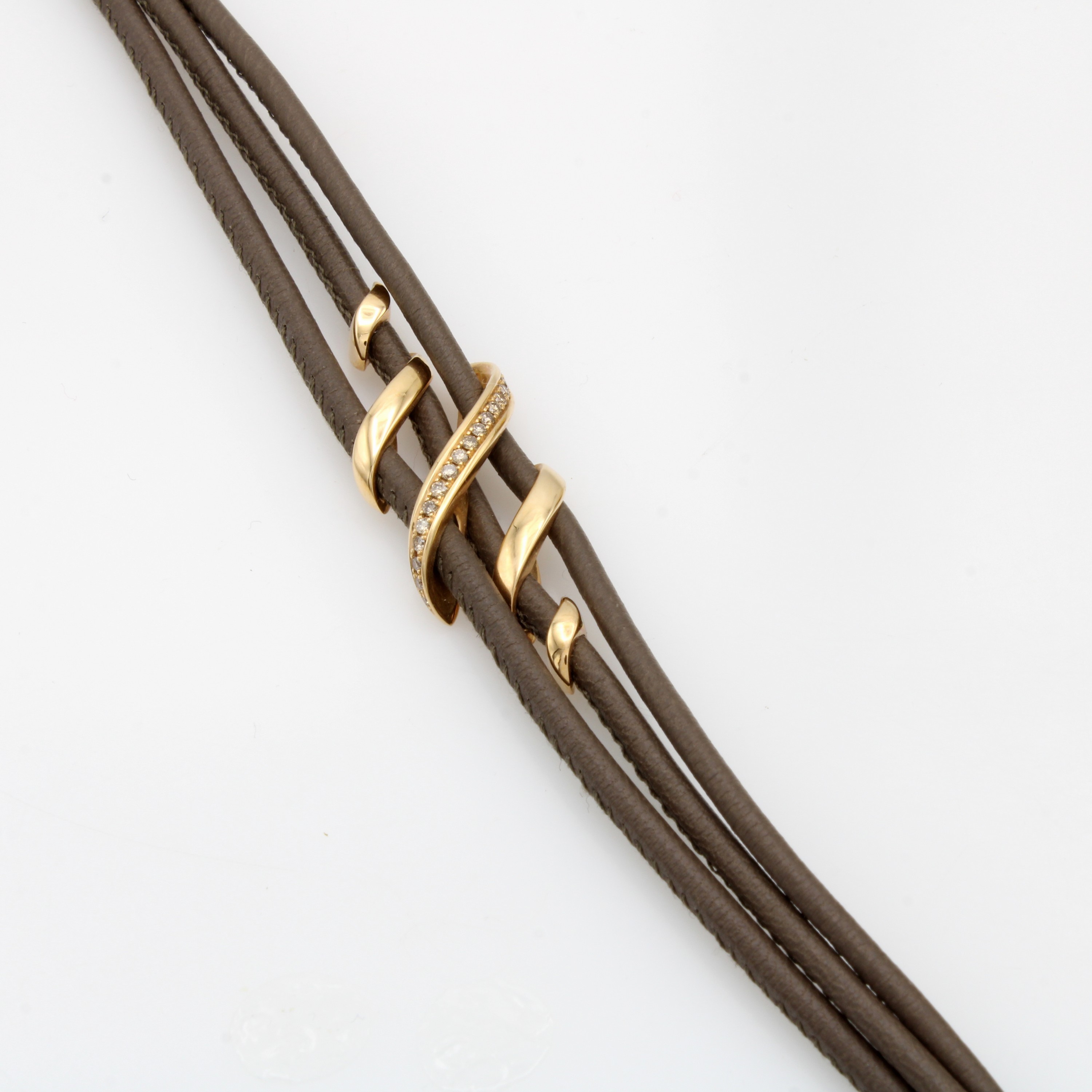 Image 27042816 - 3-reihiges Lederarmband mit Goldoberteil und Brillanten, RG 750/000, Brill. zus. ca. ...