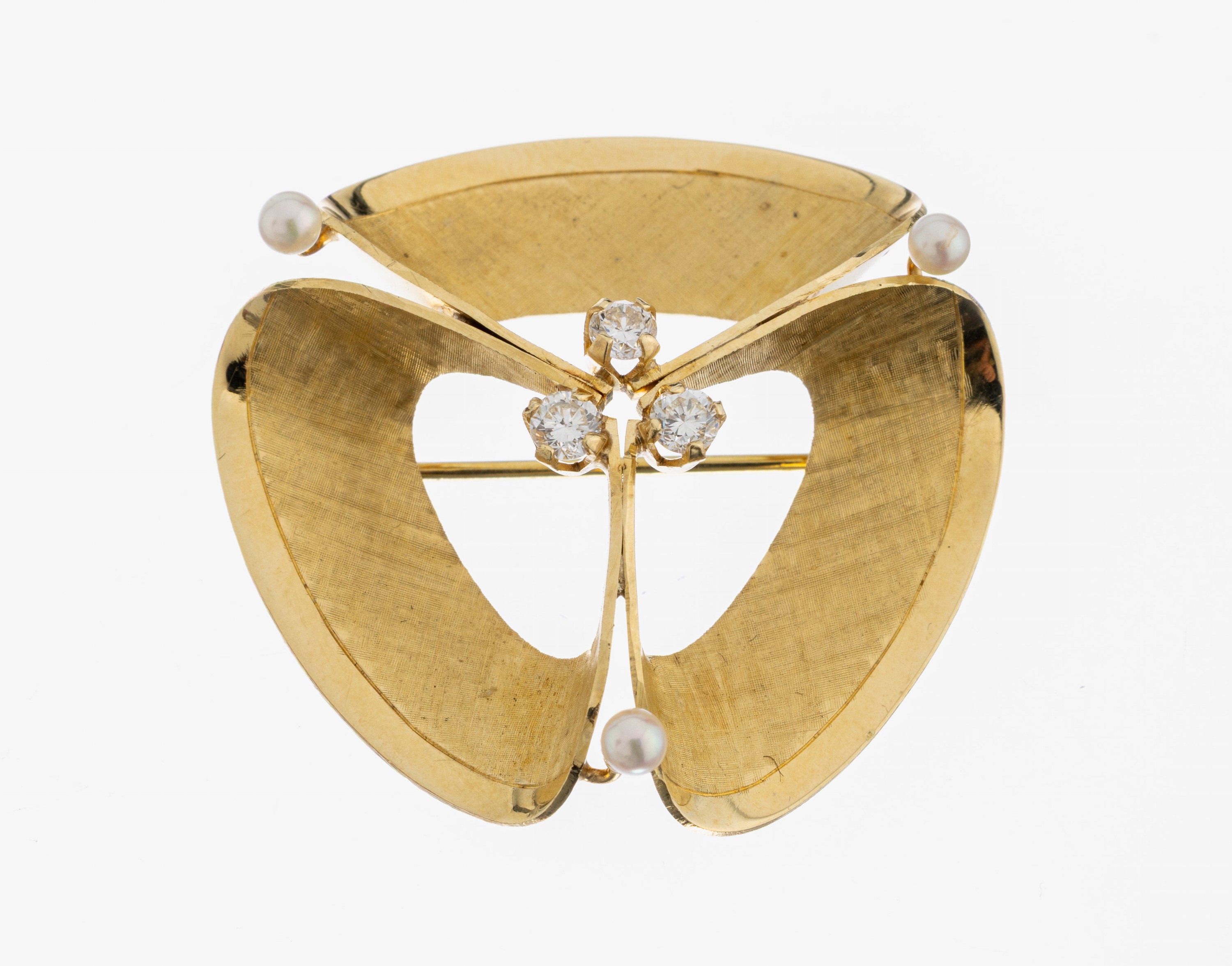 Image 27042840 - 14 kt Gold Brillant-Perl-Brosche, Österreich/Wien, 1950er-60er Jahre, GG 585/000, ...