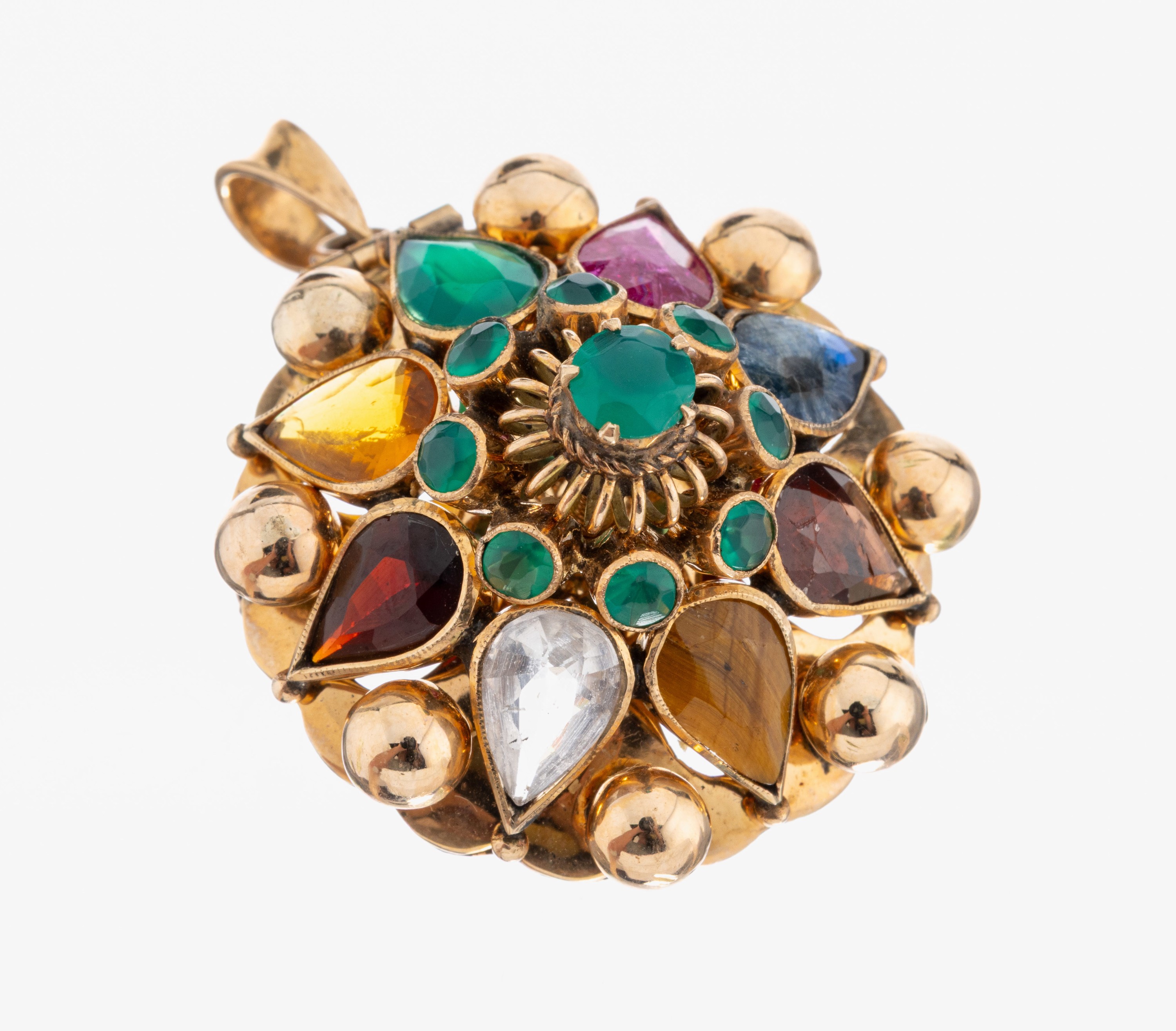 Image 27042849 - 14 kt gold coloured stone-brooch , YG 585/000 tested, extraordinary design, ...