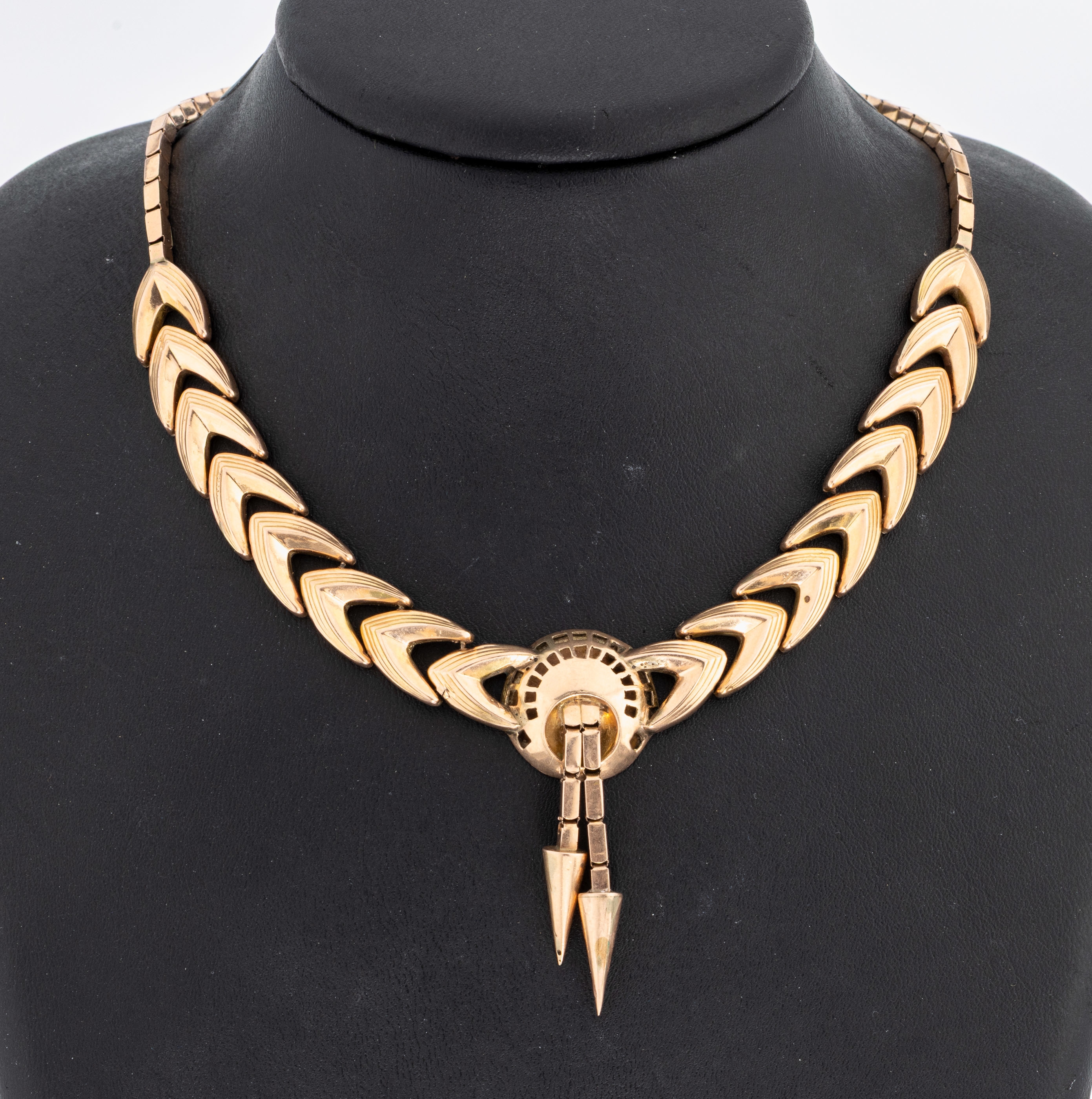 Image 27042851 - Unusual 14 kt gold necklace , RG 585/000, middle part with 2 movable tassel ...