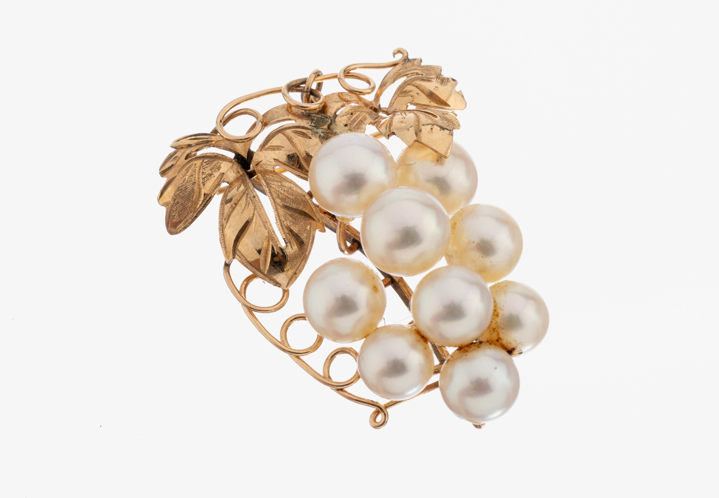 Image 27042856 - 14 kt Gold Perl-Brosche, 1950er-60er Jahre, GG 585/000 gepr., Darstellung einer ...