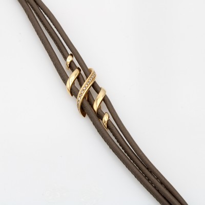 Image 3-reihiges Lederarmband mit Goldoberteil und Brillanten, RG 750/000, Brill. zus. ca. ...