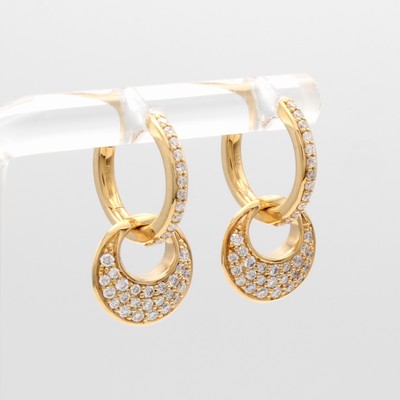 27042829a - Paar Creolen mit Einhänger und Brillanten, RG 750/000, Brill. zus. ca. 0.42 ct ...