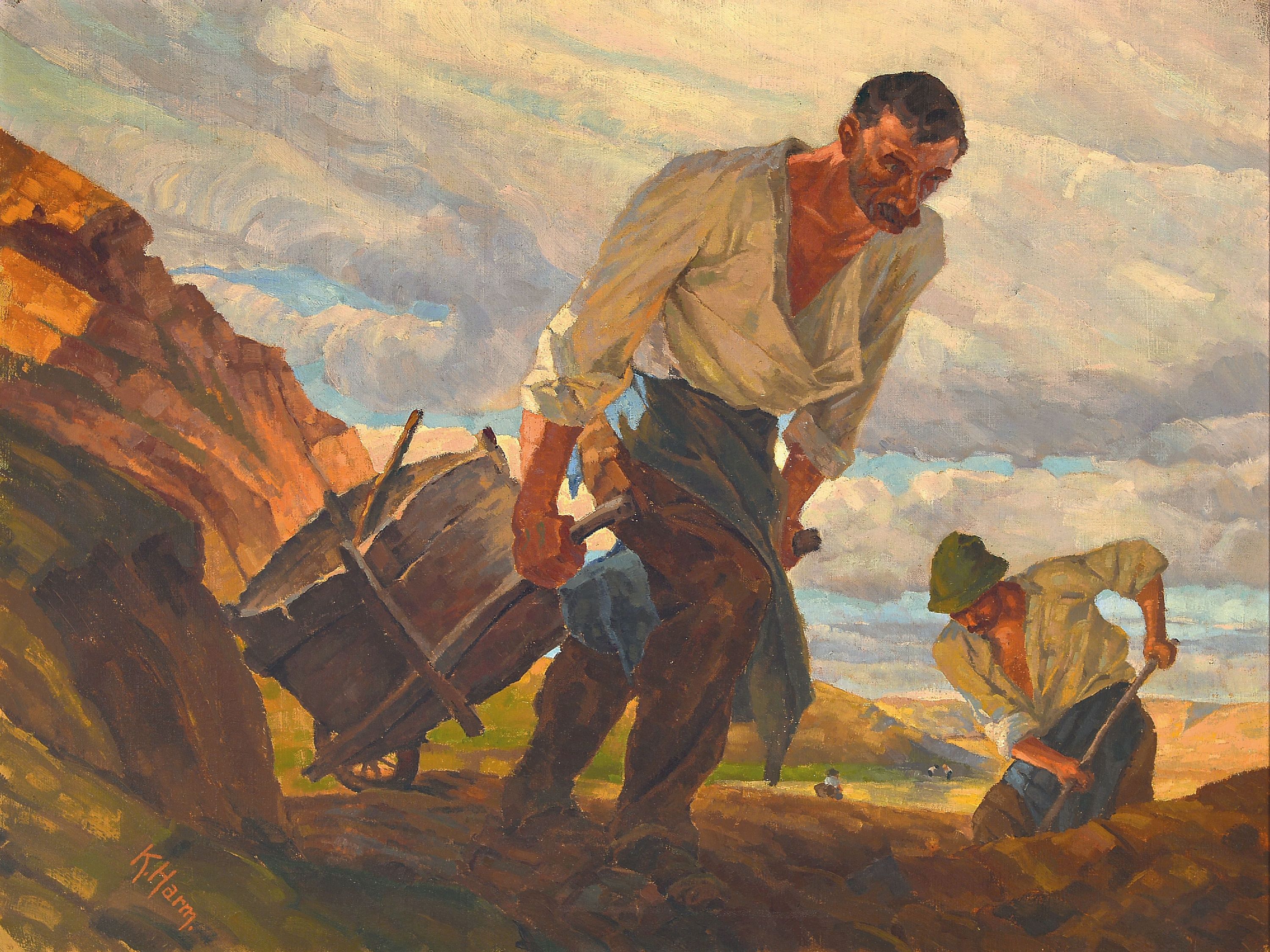 Image 27043289 - Karl Harm, Künstler der Mitte des 20.Jh., Zwei Arbeiter in heroischer Darstellung, ...