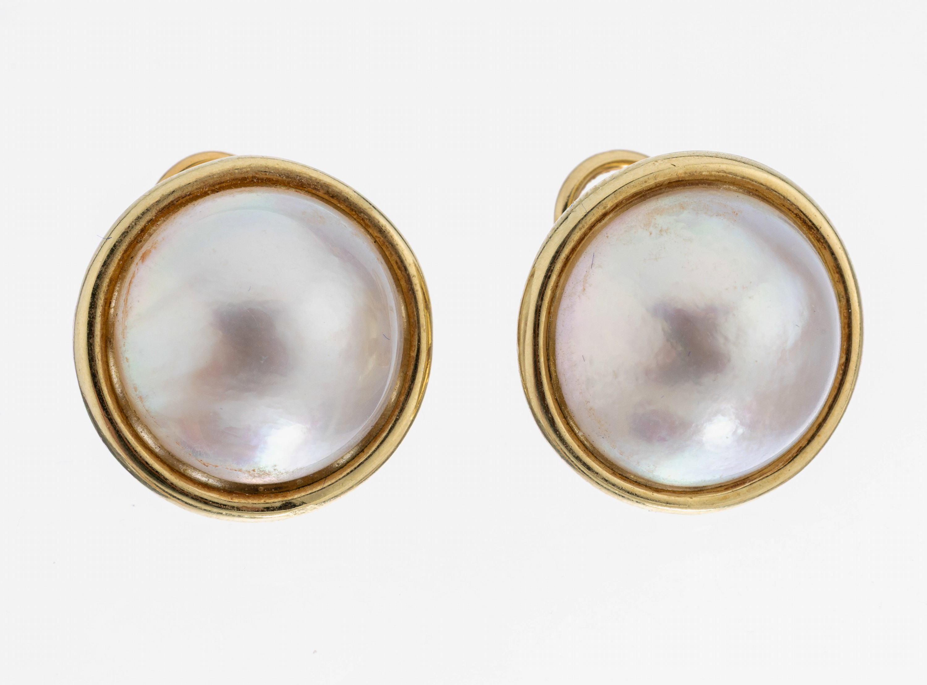 Image 27043294 - Pair of 14 kt gold pearl-earrings , YG 585/000, unpretentious, 2 mabepearls, diam. ...