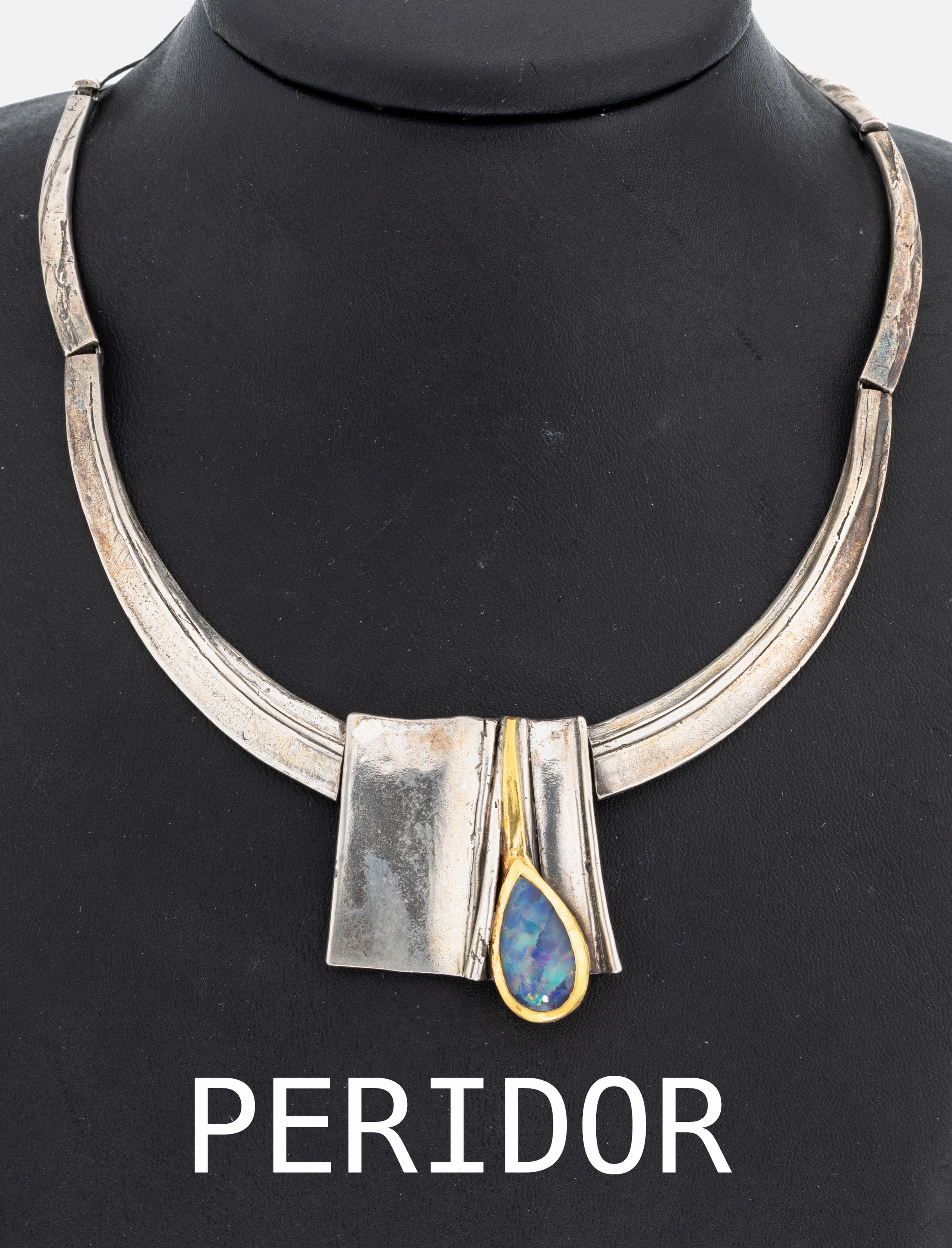 Image 27043295 - PERIDOR Opal-Collier, 925er Silber, abstraktes Design, Mittelteil mit tropfenf. ...