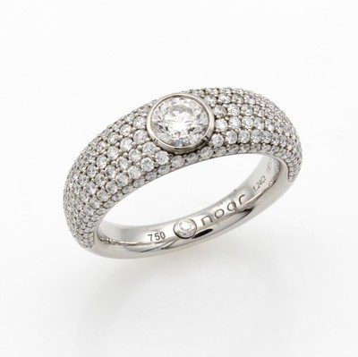 Image Bandring mit Brillanten, WG 750/000, Mittel-stein ca. 0.50 ct und Besatzbrill. zus. ca. ...