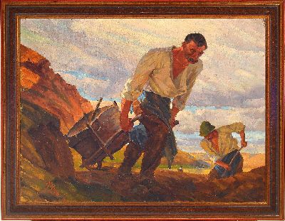 27043289k - Karl Harm, Künstler der Mitte des 20.Jh., Zwei Arbeiter in heroischer Darstellung, ...