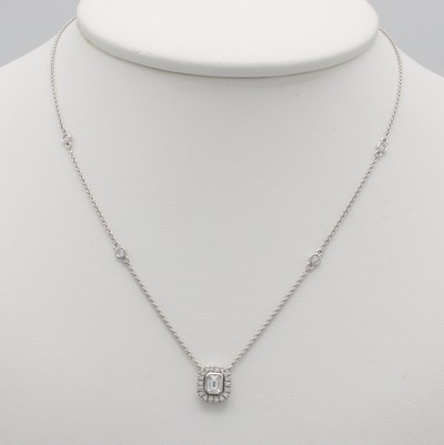 27043314a - Collier mit Diamant und Brillanten, WG 750/ 000, Diam. im EM-Cut ca. 0.25 ct u. Brill. ...