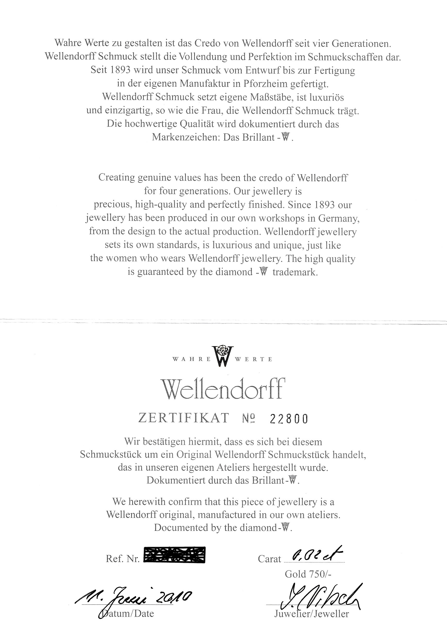 Detail c: 18 kt Gold WELLENDORFF Collier, GG 750/000,Modell "Silky Trio", 3-rhg., fein sat. und z.T. pol., W-Abhängung mit Brillant ca. 0.02 ct, L. ...