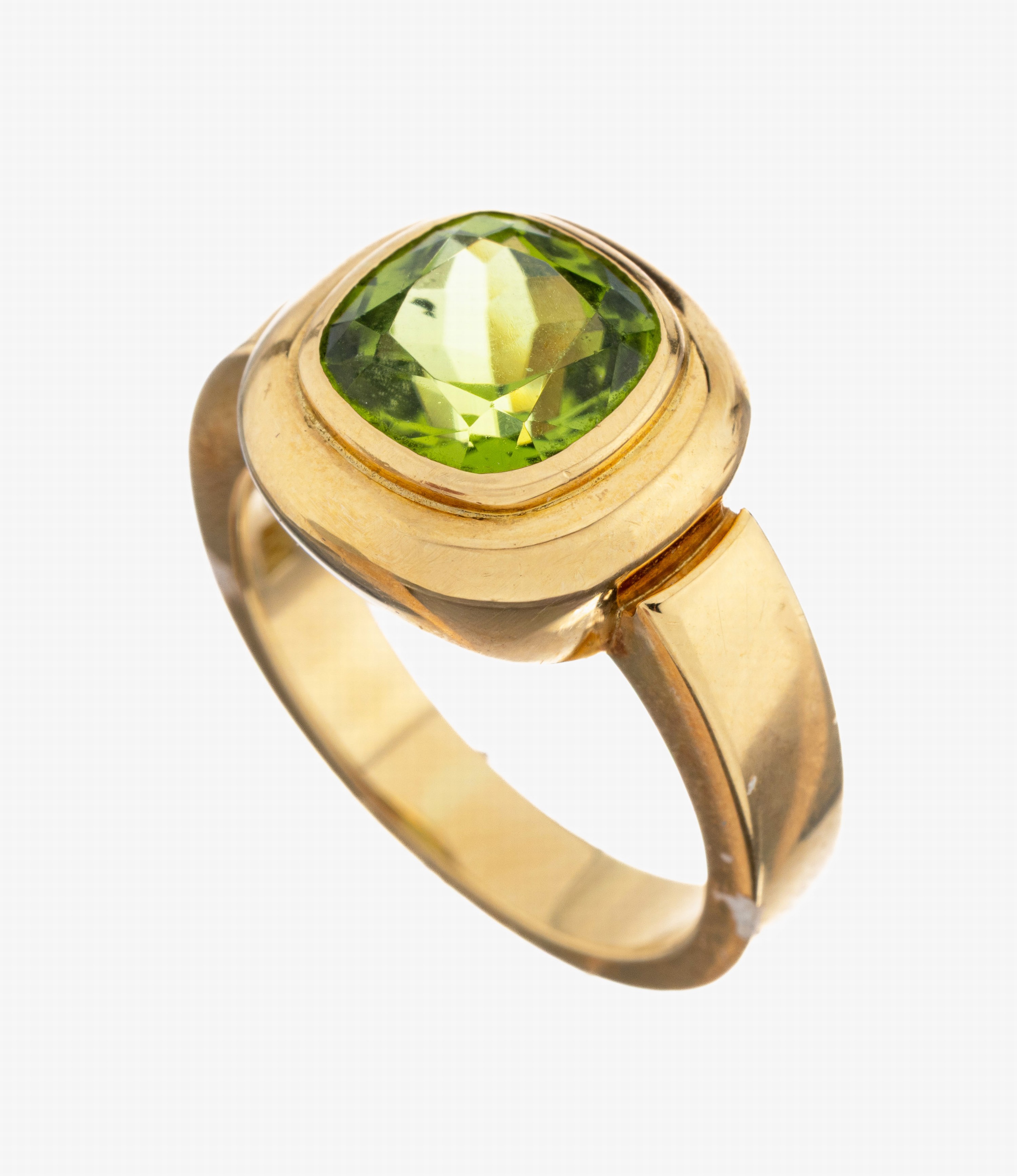 Image 27043455 - 18 kt Gold Peridot-Ring, GG 750/000, facett. Peridot ca. 3.3 ct, RW 58, ca. 13.8 g,mit ...