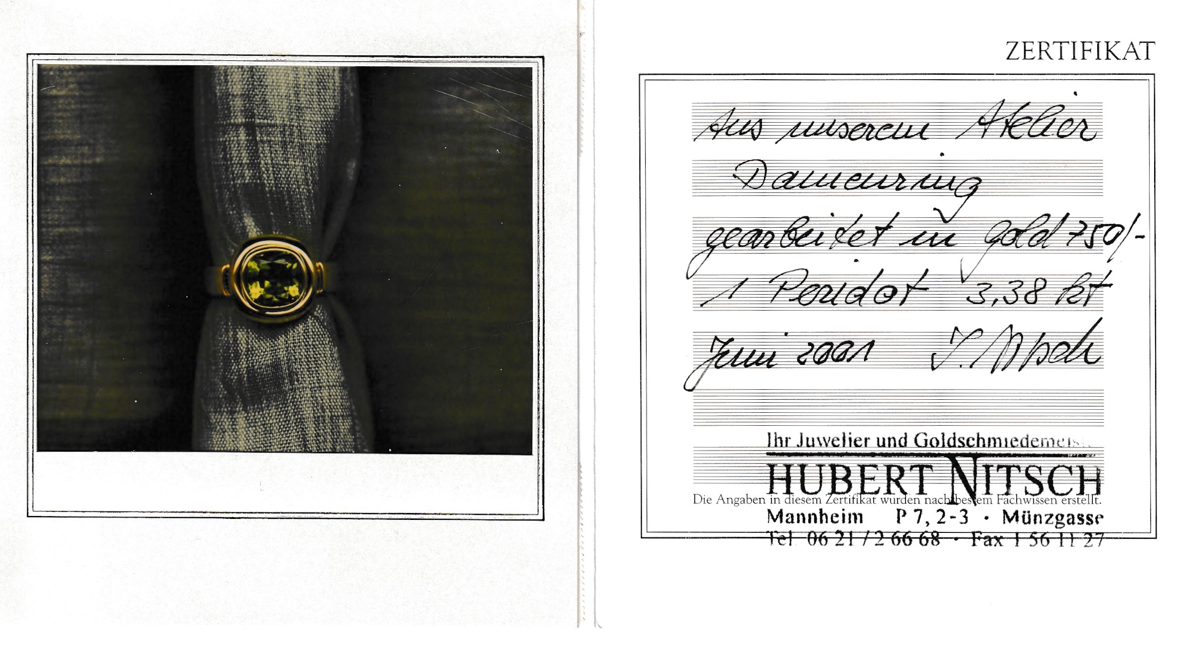 Detail a: 18 kt Gold Peridot-Ring, GG 750/000, facett. Peridot ca. 3.3 ct, RW 58, ca. 13.8 g,mit Zertifikat