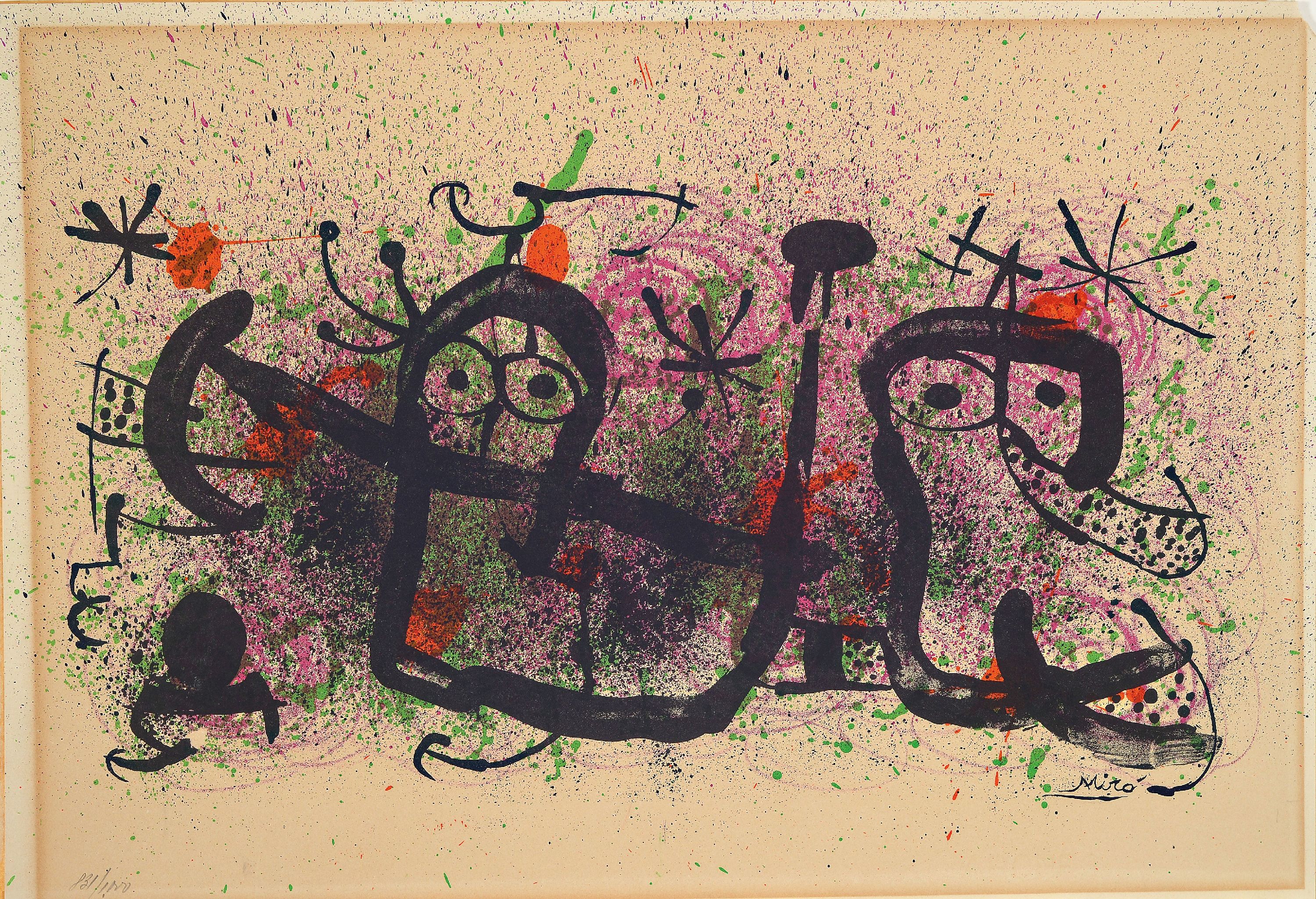 Detail k: Joan Miro, 1893-1983, Farblithographie," Ma de Proverbis", Ed. 831/1000, in der Platte signiert, Blatt 37x54 cm, flächig gebräunt, recht ...