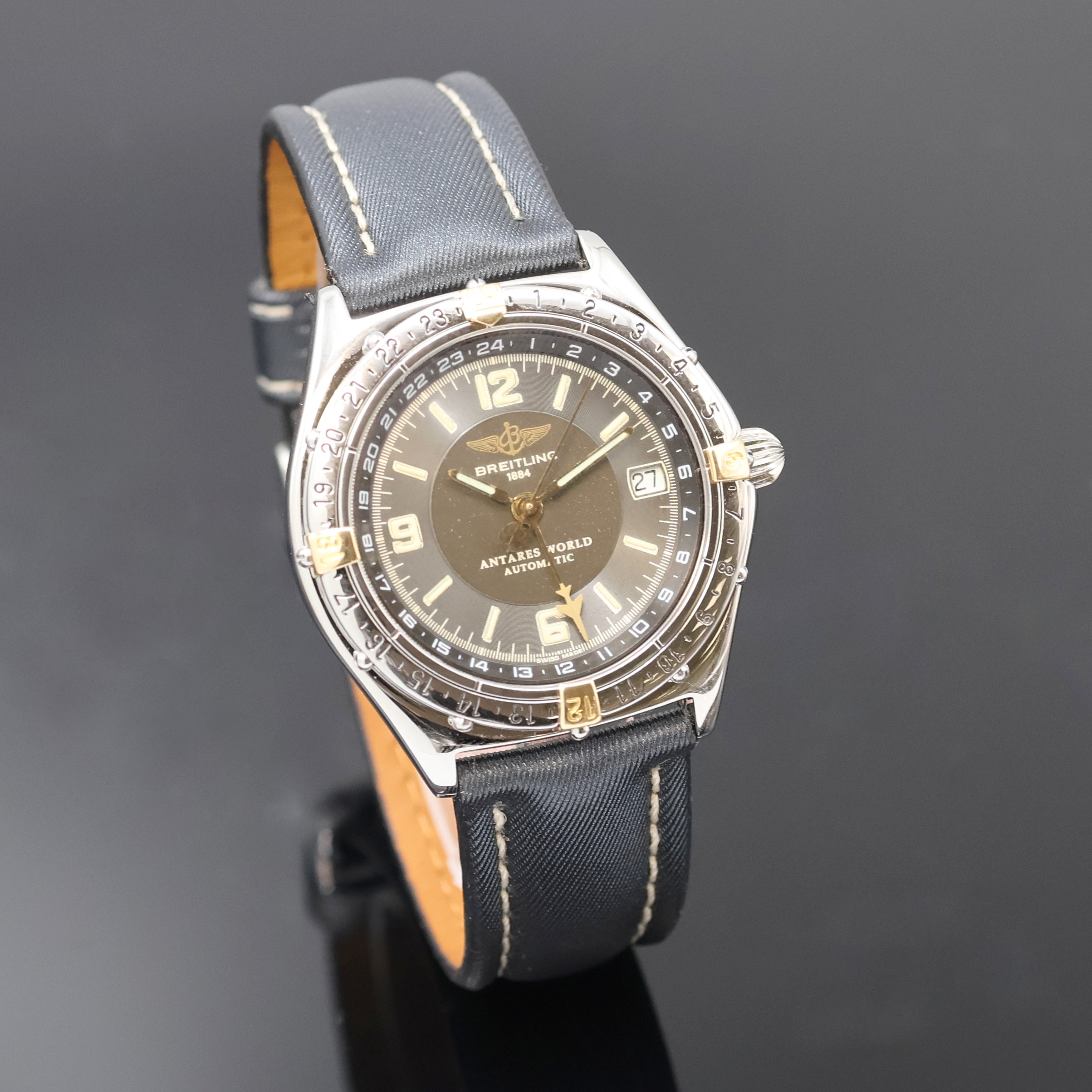 Detail b: BREITLING Antares World Armbanduhr mit 2. Zeitzone in Stahl Referenz B 32047, Schweiz um 1995, Automatik, Boden u. Krone verschr., Lünette beids. ...
