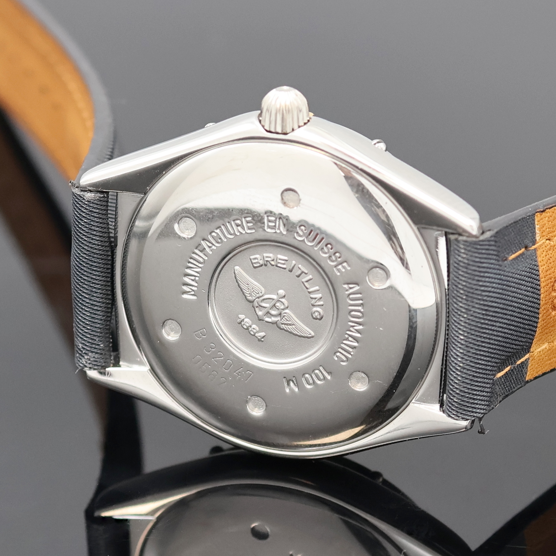 Detail d: BREITLING Antares World Armbanduhr mit 2. Zeitzone in Stahl Referenz B 32047, Schweiz um 1995, Automatik, Boden u. Krone verschr., Lünette beids. ...