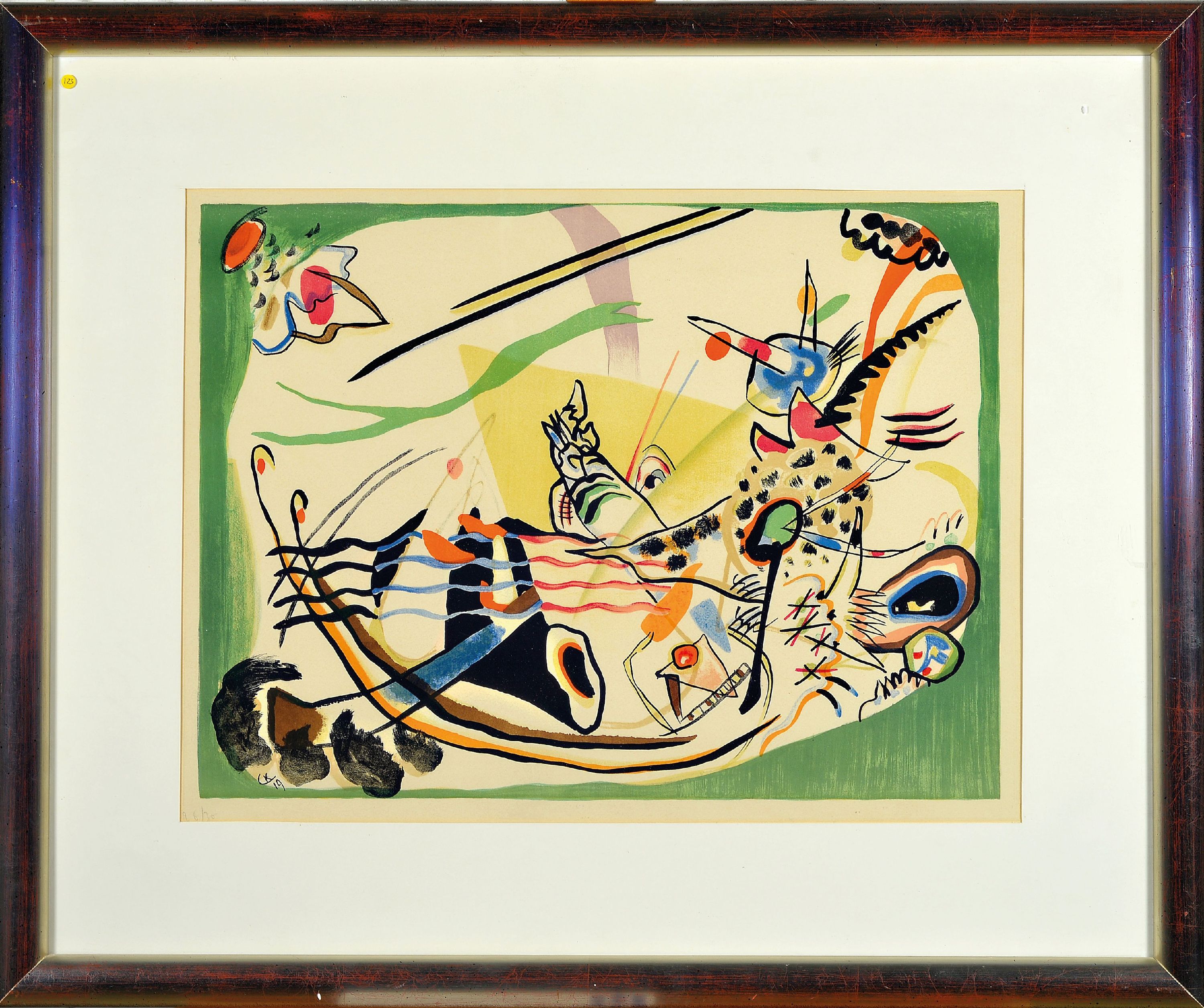 Detail k: Nach Wassily Kandinsky (1866-1944): Farblithographie mit händischer Widmung signiert von Nina Kandinsky (1976), Ed. 26/30, Komposition von 1919, ...