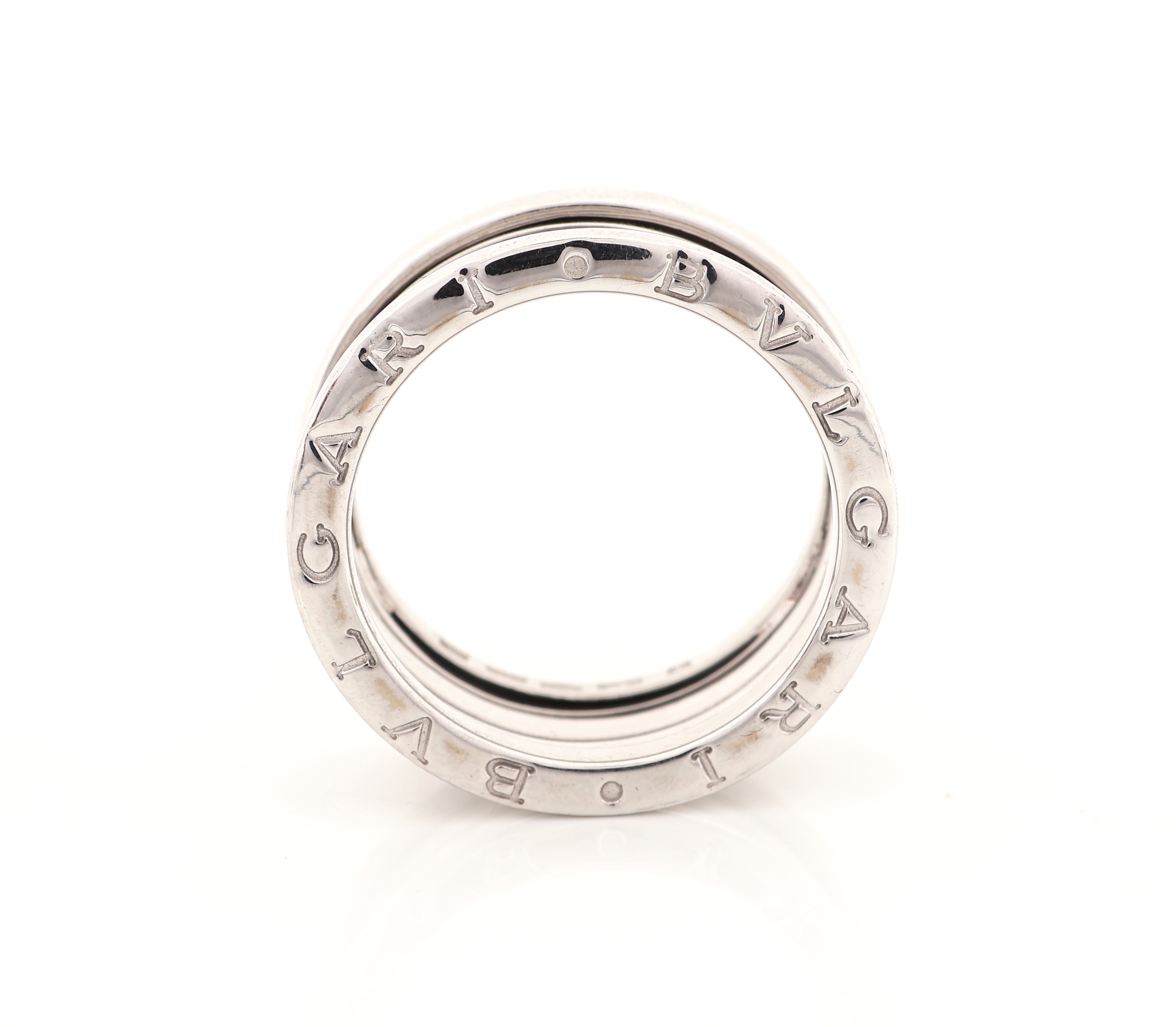 Detail b: 18 kt Gold BULGARI Ring, WG 750/000, Serie B Zero, sign., RW 59, ca. 10.2 g, orig. Etui und Umkarton