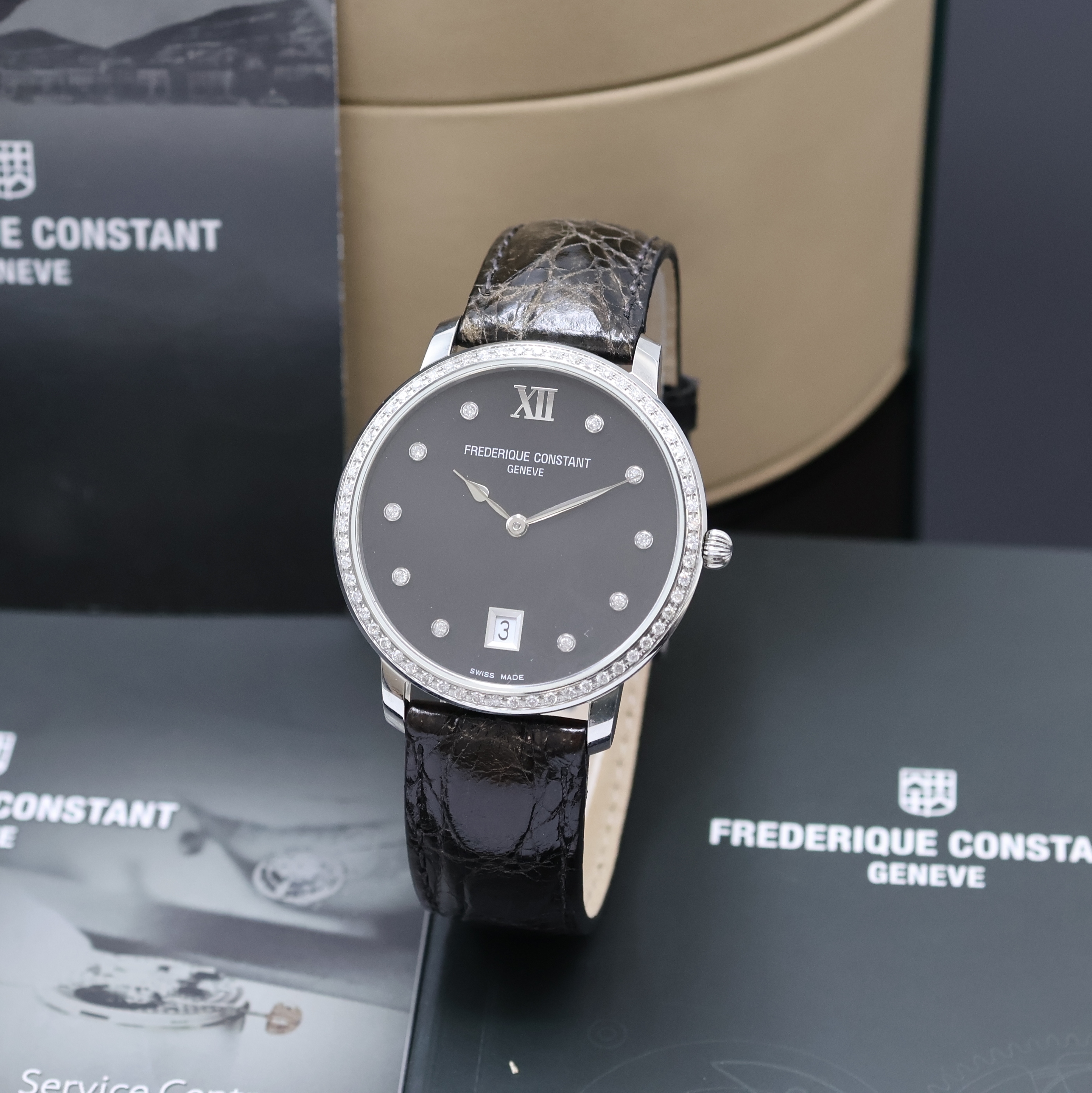 Image 27043556 - FREDERIQUE CONSTANT Slimline diamantbesetzte Armbanduhr Referenz FC-220/245X4S32, quarz, ...