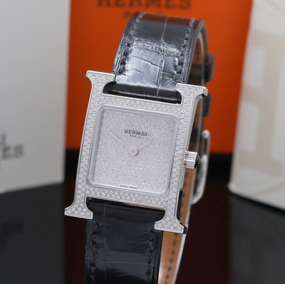 27043572a - HERMES Heure H diamantbesetzte Armbanduhr in Stahl Referenz HH1.236, quarz, orig. ...
