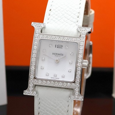 27043578a - HERMES Heure H diamantbesetzte Armbanduhr in Stahl Referenz HH1.230, quarz, orig. ...