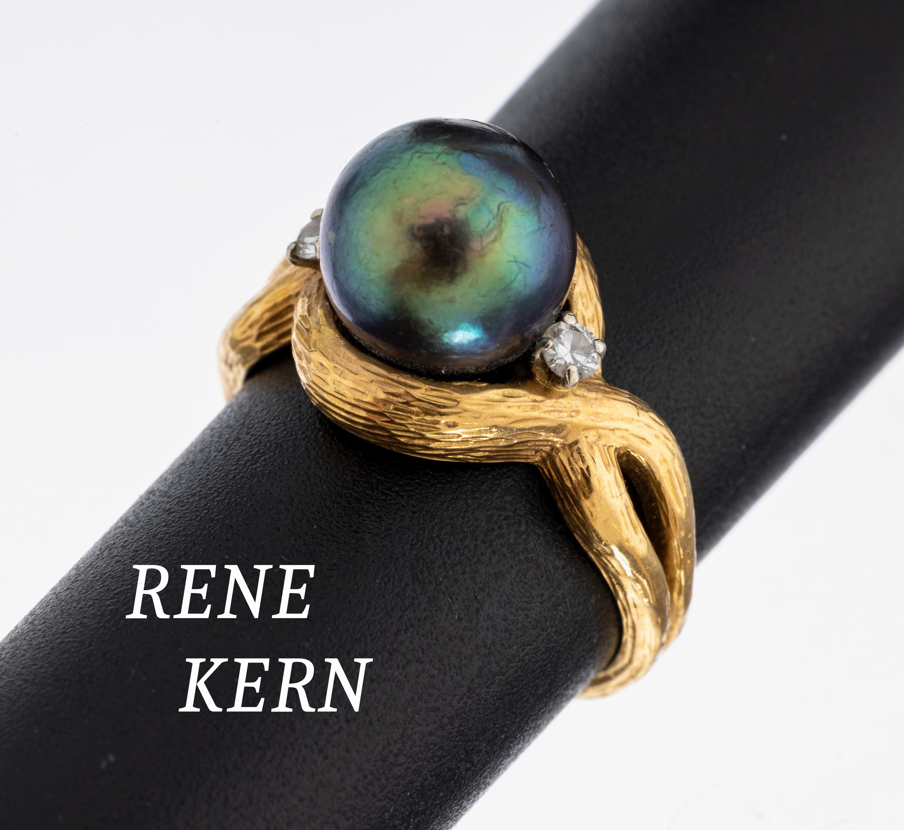 Image 27043712 - 18 kt Gold RENE KERN Perl-Brillant-Ring, GG750/000, Oberfläche strukt., ...