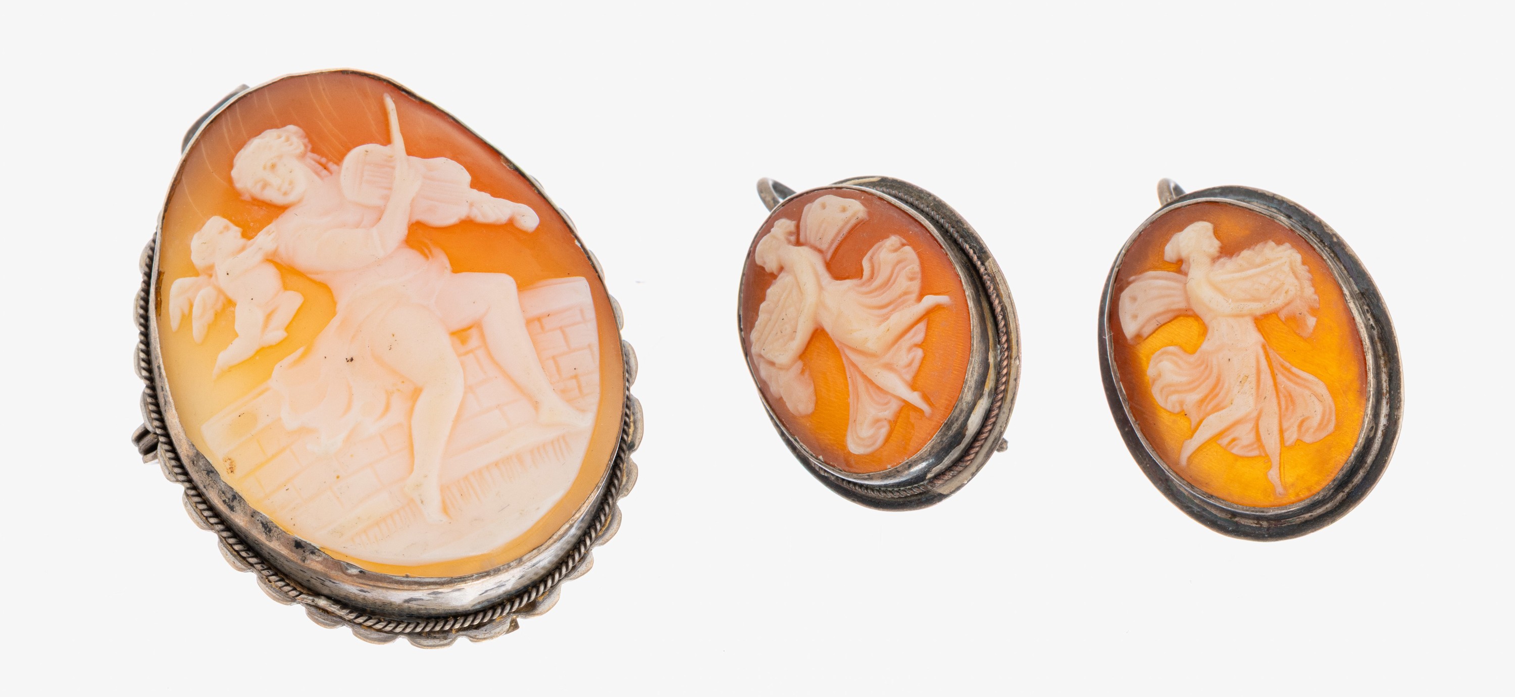 Image 27043713 - Kamee-Set, Silber gepr., best. aus: 1 Brosche/Anhänger, und 1 Paar Ohrhänger, ...