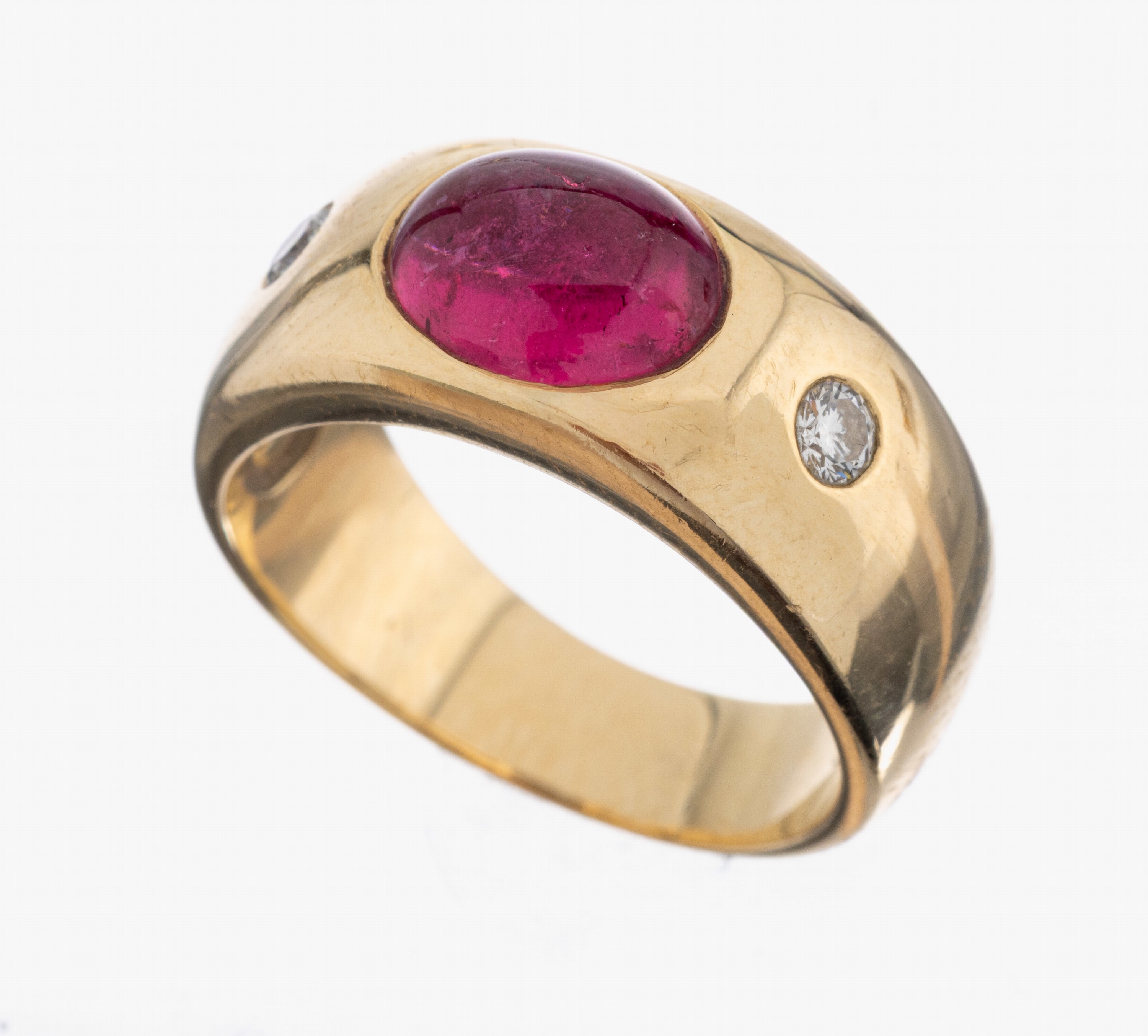 Image 27043740 - 14 kt Gold Turmalin-Brillant-Ring, GG 585/000, mittig ovaler Turmalin-Cabochon ca. 3.0 ...
