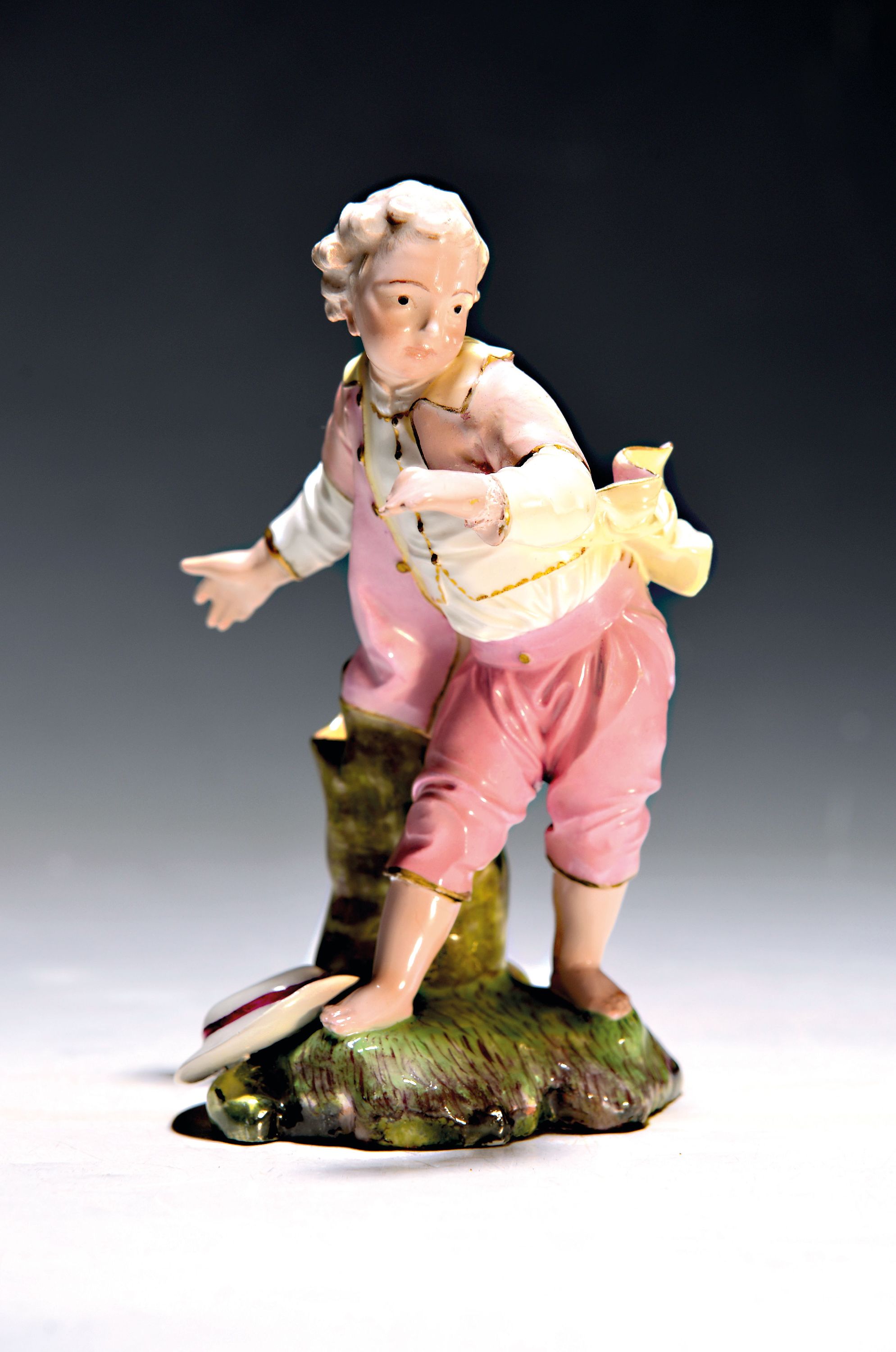 Image 27043745 - Porzellanfigur, Höchst, 18. Jh., Entwurf Melchior, Junge am Baumstumpf, polychrom ...